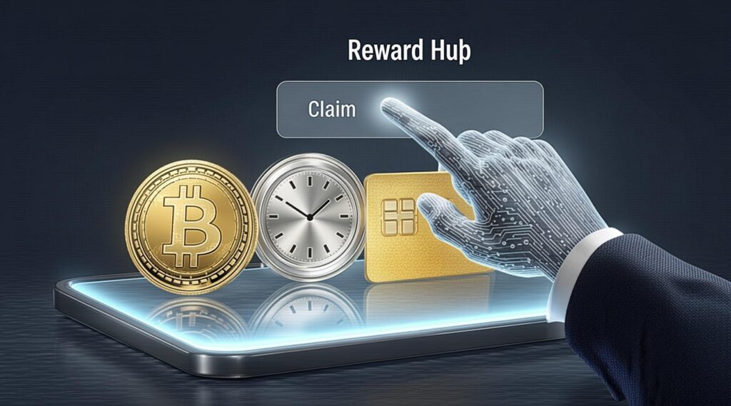 Bitget Reward Hub dashboard showing how to manually claim USDT and trading bonus rewards
