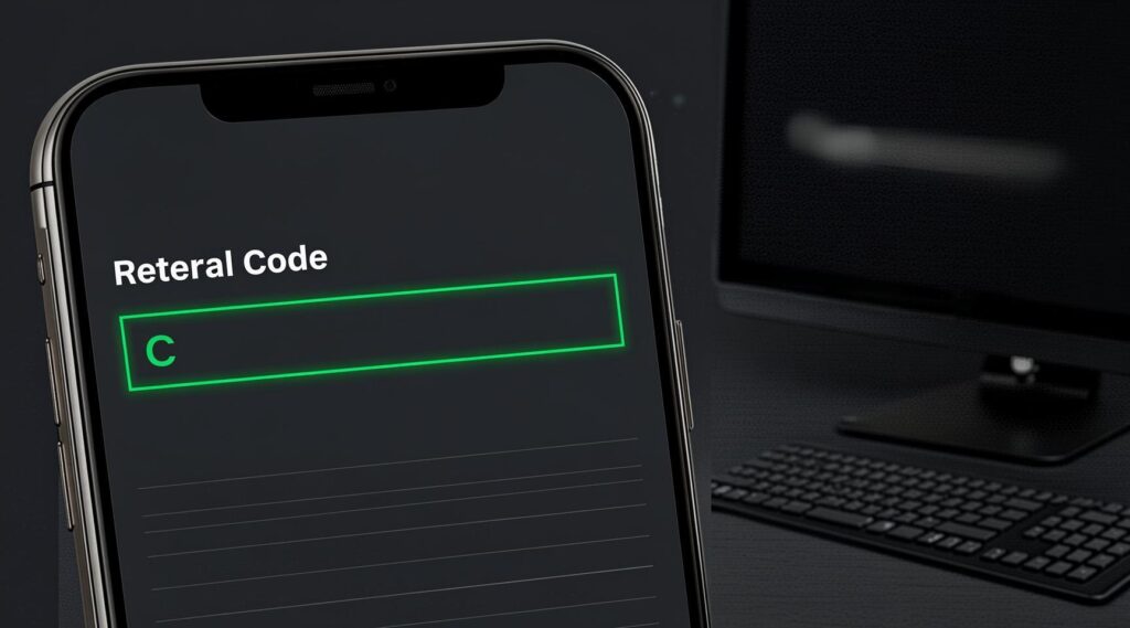 Close up of the Bitget registration form showing where to enter the referral code E21MVN2R