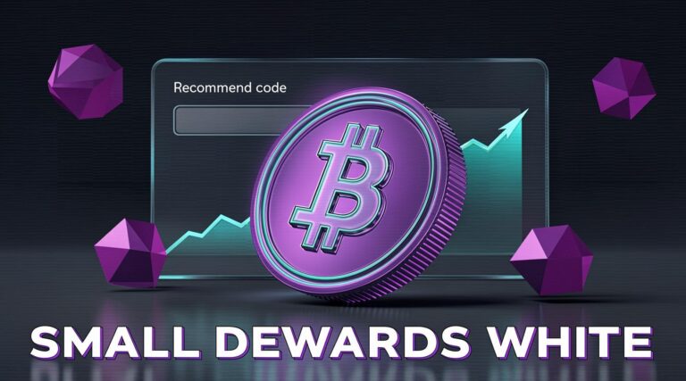 Dark tech 3D render showing the best Bitget referral code for small deposit rewards with a glowing crypto coin and upward trending chart.
